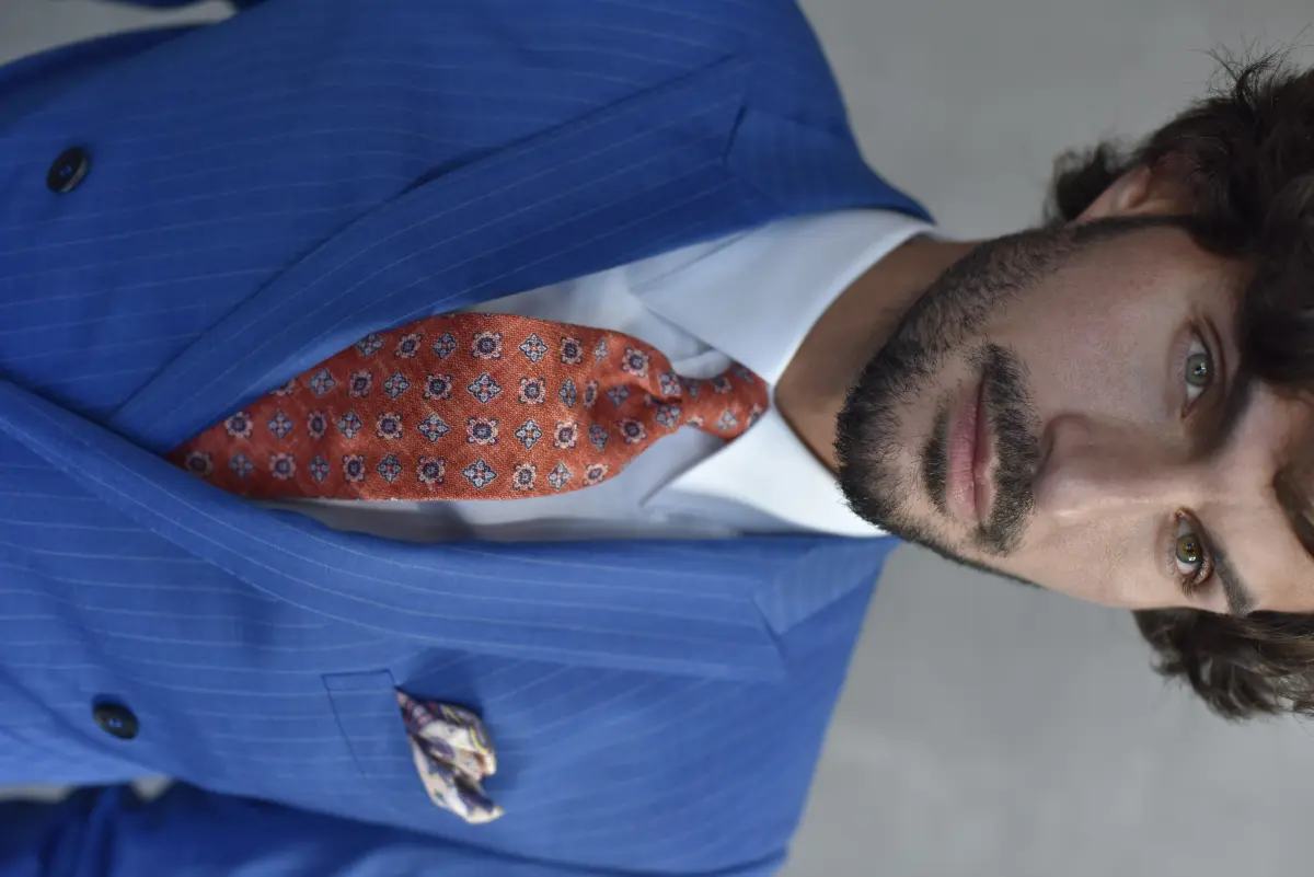 Blue custom suit styling detail 2 by Bespoke By CB Miami