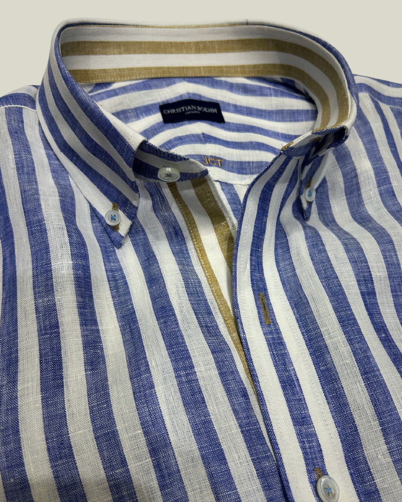 Custom dress shirt crafted by Bespoke By CB in Brickell Miami showing collar and cuff detail