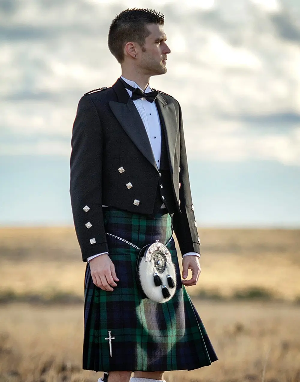 Scottish tartan fabric field showing traditional clan pattern for custom kilts