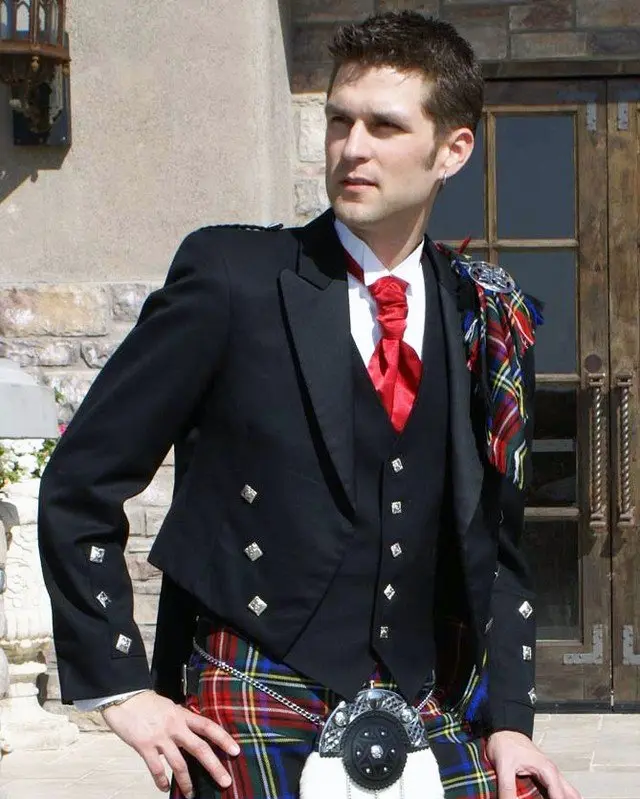 Custom kilt worn with Prince Charlie jacket for formal Highland dress in Miami