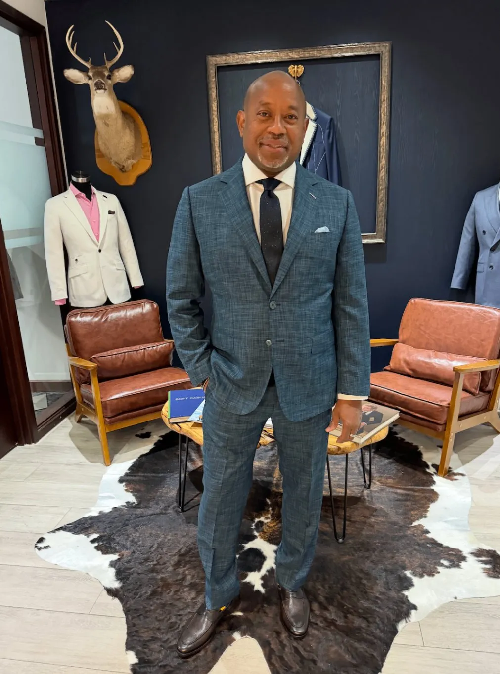Big and tall custom suit fitting