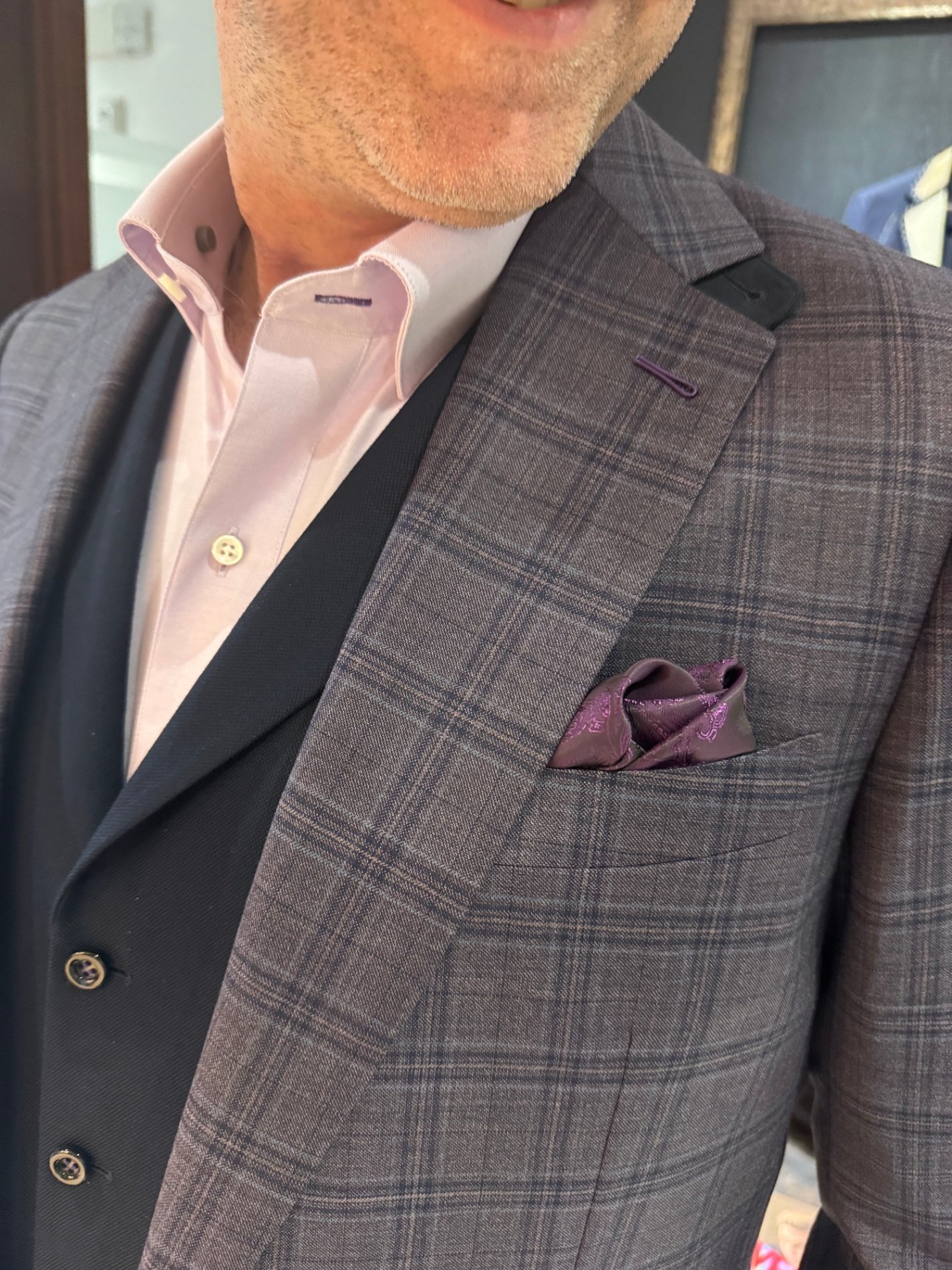 Bespoke By CB consultation showing fabric selection and custom shirt options