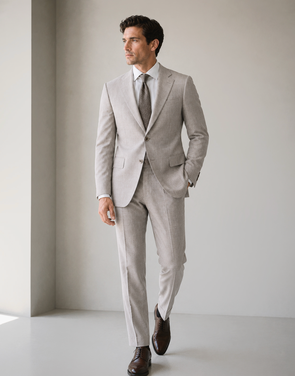 Profile view of a sport coat from the Drago Brera collection, showing the fit and silhouette of the lightweight fabric.