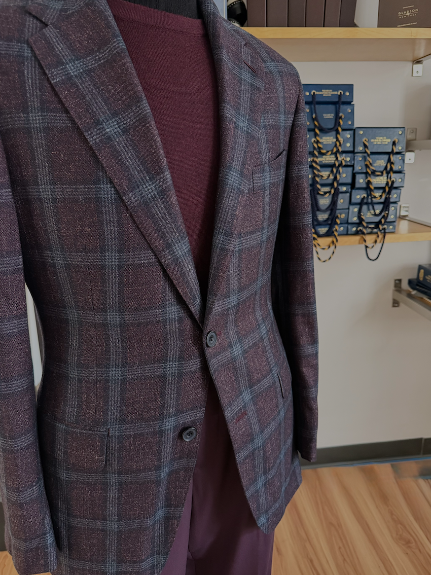 Borealis jacketing collection swatch showing plaids and textured patterns