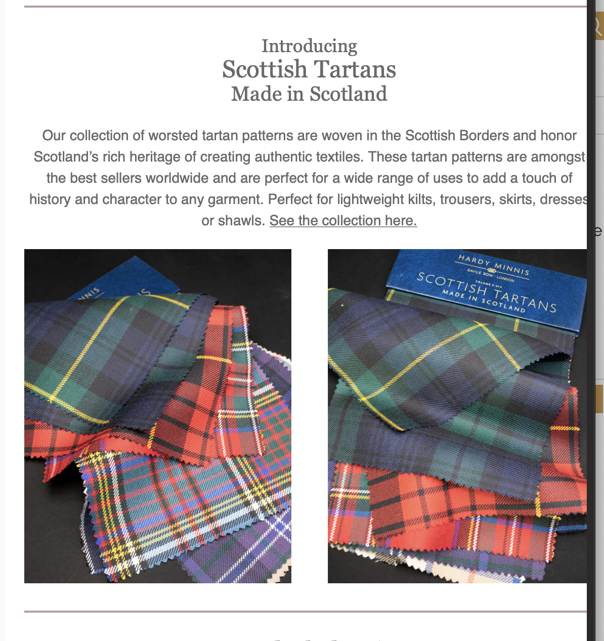 Gladson Scottish Tartans collection announcement showing the range of woven tartan swatches