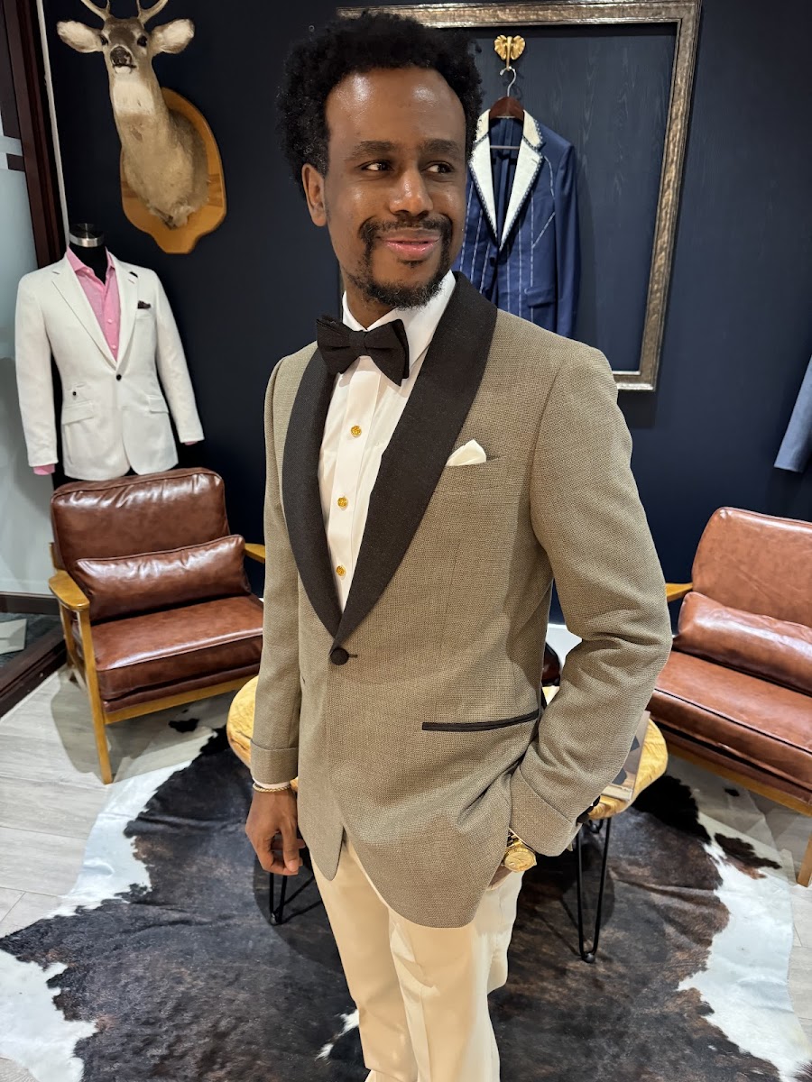 Velvet dinner jacket fabric and black tie styling detail 6 by Bespoke By CB Miami