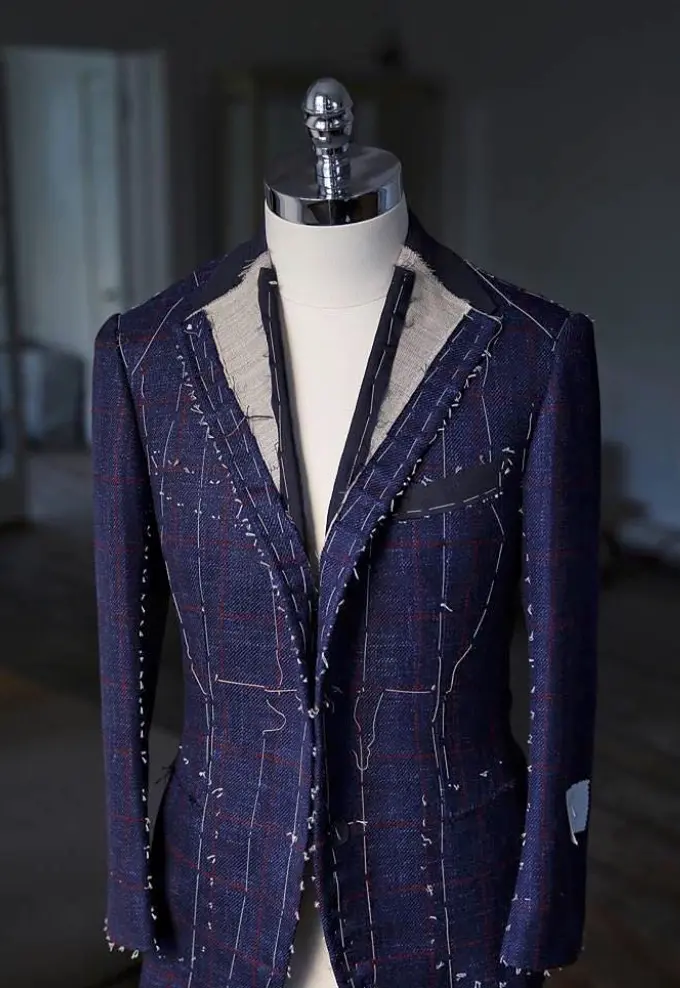 Detail of custom sport coat construction showing proper canvas and interlining for a clean drape on a larger frame