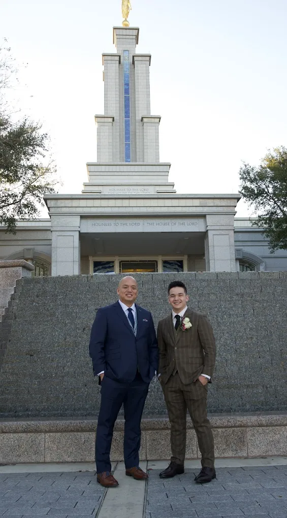 Custom navy windowpane wedding suit at a ceremony by Bespoke By CB Miami
