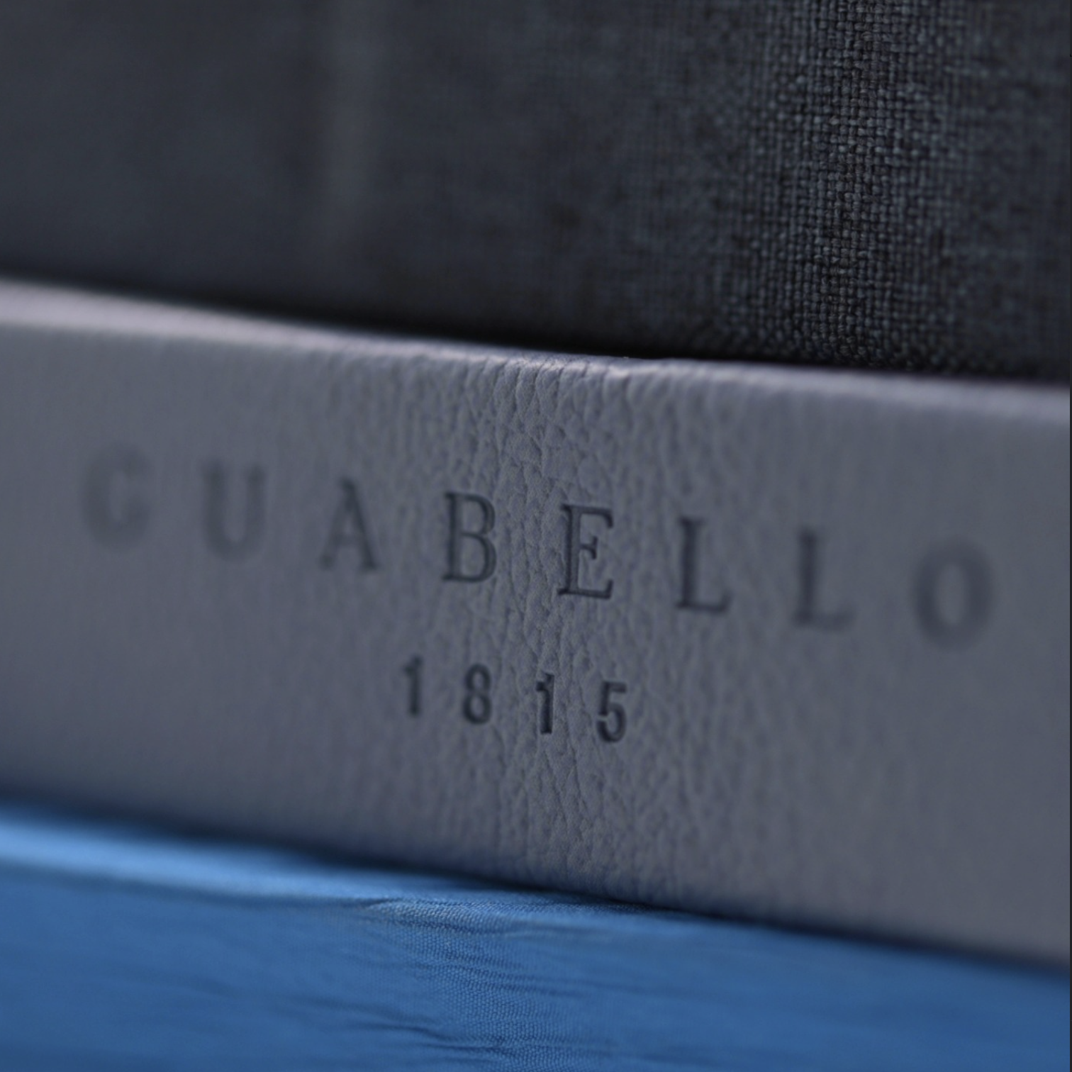 Guabello 1815 embossed on grey textured book spine