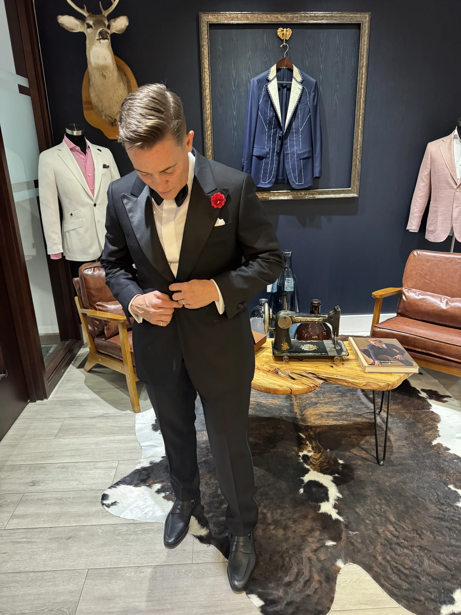 Tuxedo fitting portrait, custom tuxedo shirt styling by Bespoke By CB